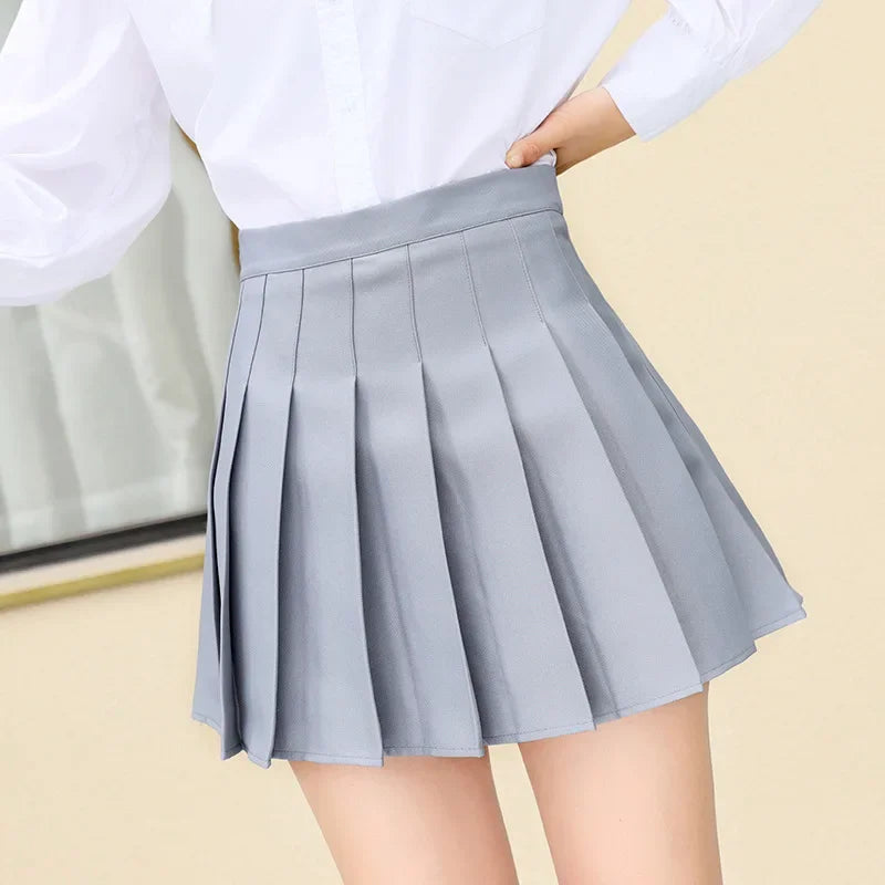 Vanboer 2026 Summer Korean Cute Plaid Skirts, High Waist Pleated Mini Skirt Preppy Style for Girls & Women